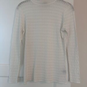 St. John Micro Lace White Crewneck Sweater